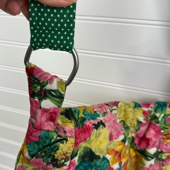 Floral & green polka dot cloth crossbody handmade purse. One size. - Picture 4 of 9